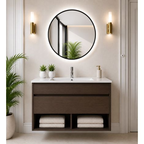 Mobile bagno sospeso con lavabo extrapiano ORIGENBATH NEBARI con cassetto senza specchio 100x40 cm frassino tea (1/5)