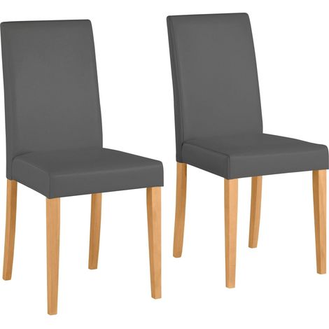 Lucca-Ensemble de 2 chaises de salle à manger en PU gris avec pieds en pin nature (1/5)