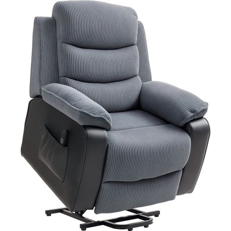 Aufstehsessel mit weichem Cordbezug, Recliner-Sessel mit Fernbedienung und Seitentaschen, Dunkelgrau (1/5)