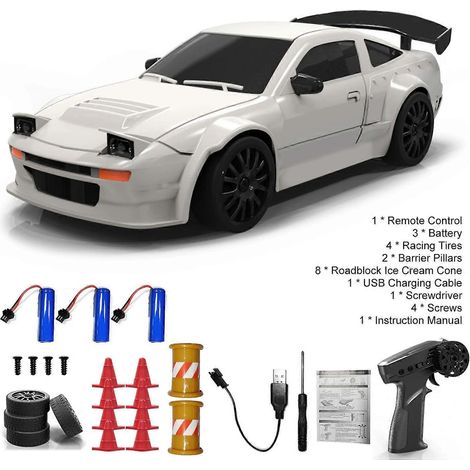 Ferngesteuertes Auto, 2,4 GHz, Maßstab 1:24, 4WD-Hochgeschwindigkeitsmodellfahrzeug mit LED-Beleuchtung, Rennreifen und