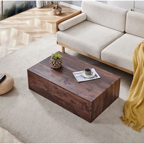 Table basse rectangulaire 90x50x30 cm décor noyer, sans montage, MDF monobloc, MEUBLIV (1/5)