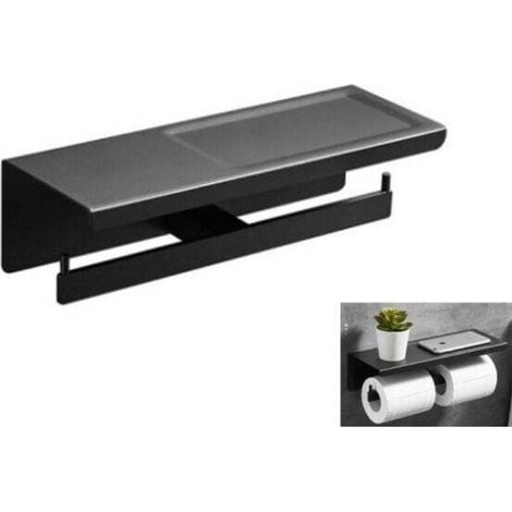 Perforated Double Paper Towel Holder Waterproof Toilet Roll Holder Bathroom Toilet Storage-Black MUMU (1/4)