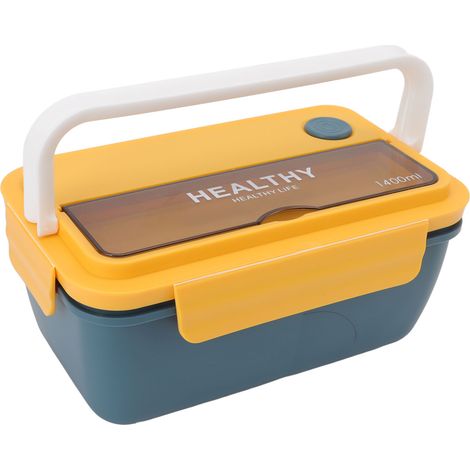 Boîte à bento portable de 1400 ml avec séparateur, grande capacité, compatible micro-ondes, de style japonais, idéale pour les étudiants et le bureau (bleu et jaune). (1/5)