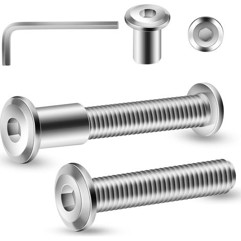 10 pièces de vis de raccordement M8 x 50 mm, vis à douille, vis de meubles, connecteur de meubles, connecteur d'armoire pour meubles, armoires (10 x vis de meubles, 10 x douille à écrou, 1 x clé (1/5)