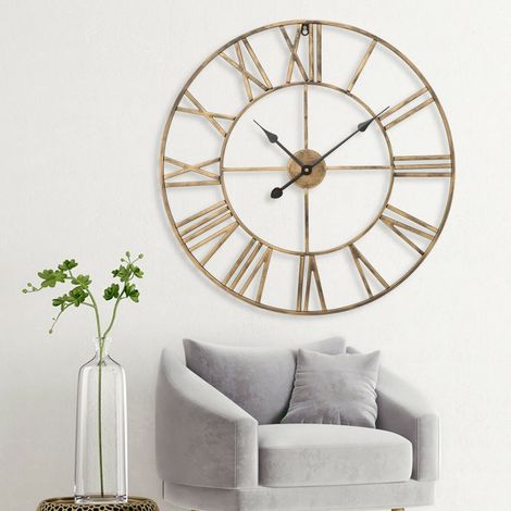 Trintion Wall Clock Vintage Retro Roman Numerals Silent Non-Ticking Metal Paint Industrial Vintage Metal Large Clock for Home Loft Living Room Bedroom Kitchen (1/5)