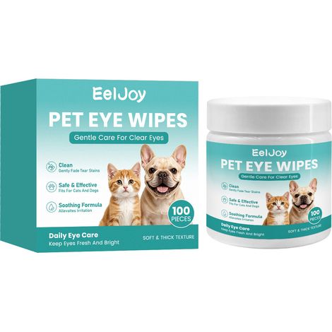 Lingettes oculaires pour animaux EELJOY - Nettoyage doux pour chiens et chats, usage quotidien, élimine les taches de larmes et autres (100 pièces) (1/5)