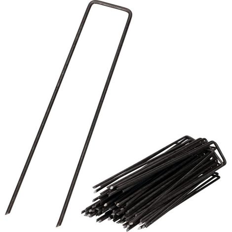 100 Pcs Piquets de Fixation en Acier pour Jardinage 150x2.5mm Noir Épingles de Jardin pour Sécuriser Toiles de Paillages et Filets (1/4)