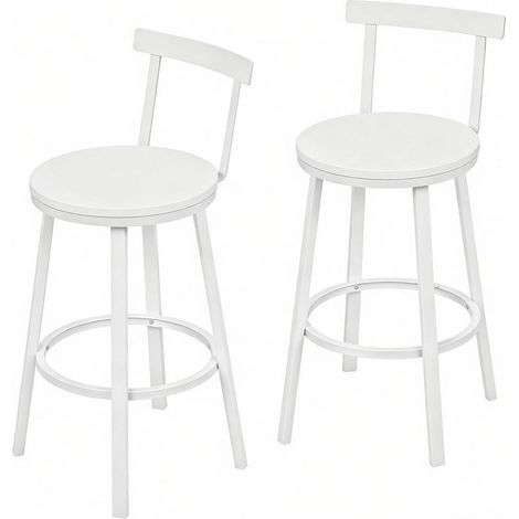 2er-Set Barhocker in Weiß aus MDF und Metall mit gebogener Rückenlehne und Fußstütze (1/5)