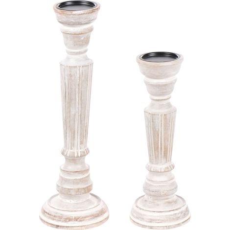 Set di 2 candelieri in legno di mango antico marrone chiaro Darwa (1/5)