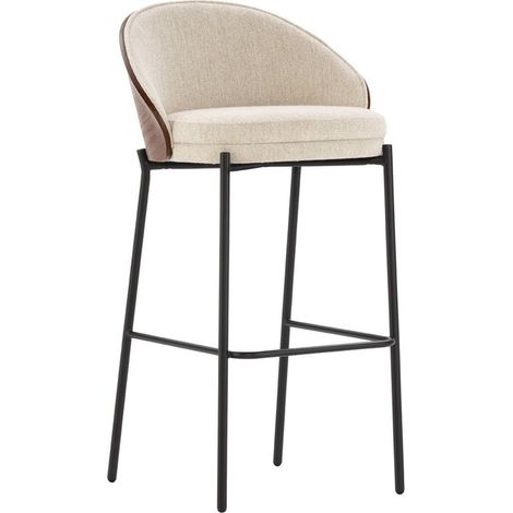 Tabouret haut beige avec dossier noyer - Beige, noyer et noir (1/5)
