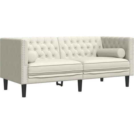 vidaXL Divano Chesterfield con Rinforzi 2 Posti Crema in Velluto (1/5)