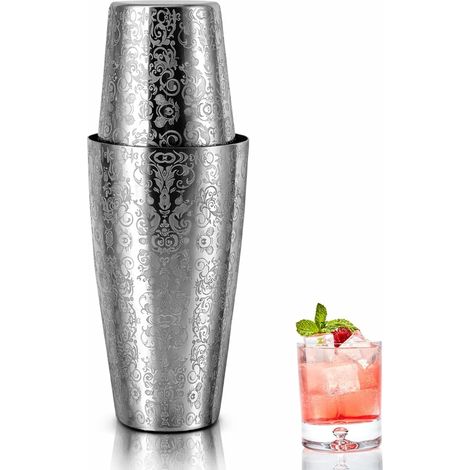 Shaker à Cocktail, Shaker Cocktail, Cocktail Shaker Kit en Acier Inoxydable, Deux Shakers en inox, Shaker à Cocktails Boston, Shaker Boston En Acier Inoxydable Gravé Pour Barman Et Bar à la Maison (1/5)