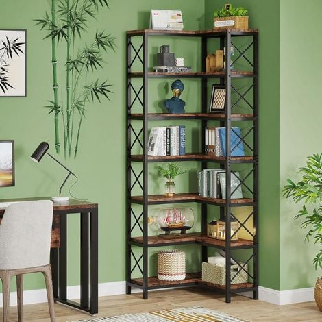 Bibliothèque d'angle industrielle de 200 cm avec structure métallique pour le rangement à la maison et au bureau (1/5)