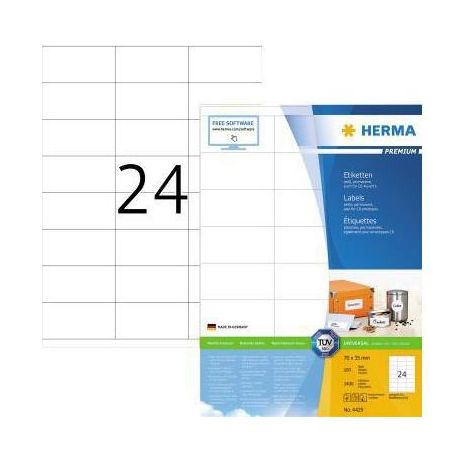 Universaletikett PREMIUM 70 x 35 mm (B x H) nicht wieder ablösbar Papier weiß 2.400 Etik./Pack. (1/4)