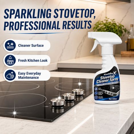 KineShineX Powerful Stovetop Cleaner Spray entfernt schnell Küchenfett, eingebrannte Flecken und hartnäckige Rückstände. (1/5)