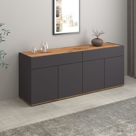 Buffet/bahut moderne 160 cm anthracite mat/chêne wotan Grana (1/5)