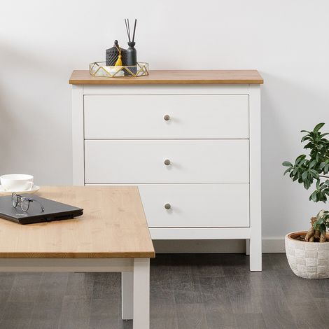 Settimino in legno Massello 3 Cassetti verniciato Bianco con ripiano Naturale - Dimensioni 75 x 37 x 75 h. cm (1/4)
