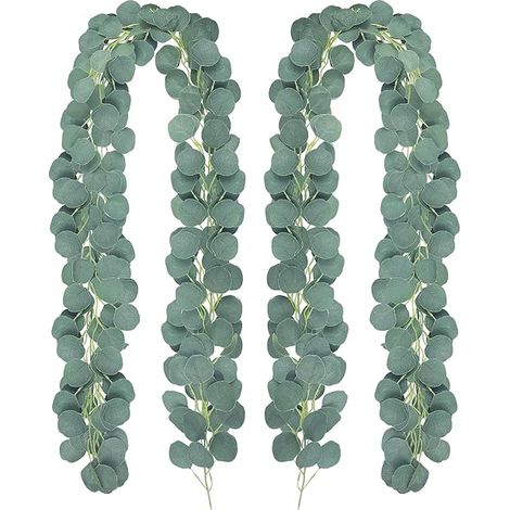 QAZQA 2 Pièces Guirlande vignes artificielles Couronne Eucalyptus, 1.8M 146 Eucalyptus Feuilles, Plante Artificielle Couronne d'eucalyptus, pour Mariage, Jardin, Suspendu, décoration Murale (1/5)