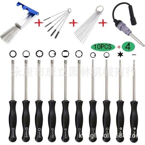 Lot De 10 Tournevis Pour Réglage De Carburateurs, XU, Compatible Walbro, Avec Trousse & Brosse - KZQ (1/4)