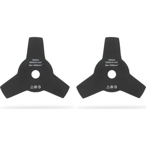 OZAKI - Lama a 3 denti - Adatta per decespugliatori - Lunghezza di taglio 230 mm, foro 25,4 mm e spessore 1,4 mm - Qualità superiore (confezione da 2)