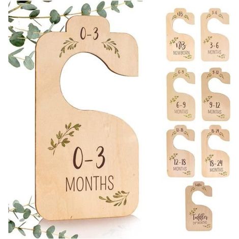 Lot de 8 séparateurs de placard pour bébé en bois double face pour vêtements de bébé de la naissance à 24 mois pour décoration de (1/4)