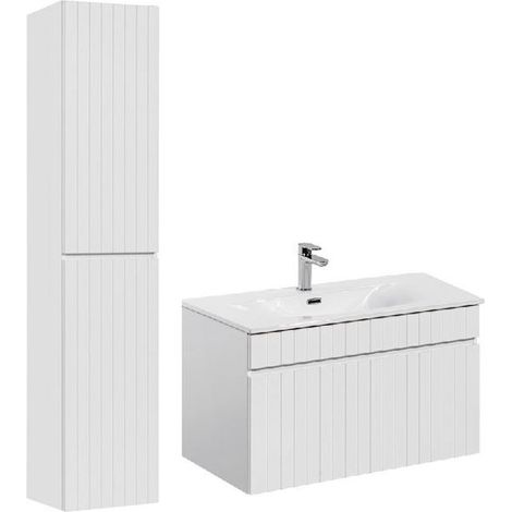 meuble vasque à encastrer 80 cm + colonne Emblematic White - Livraison gratuite (1/5)