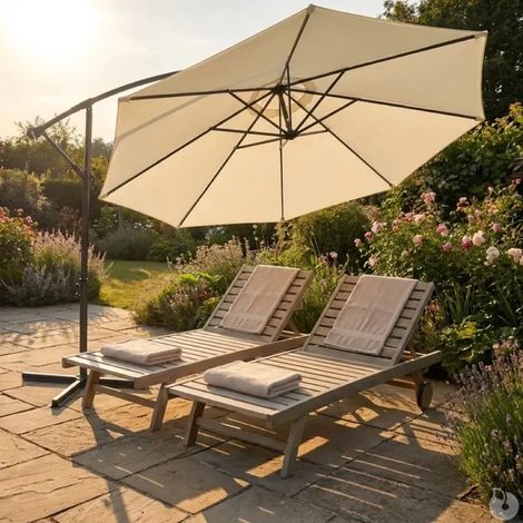 Parasol déporté Azur 3m - Toile polyester naturel résistante