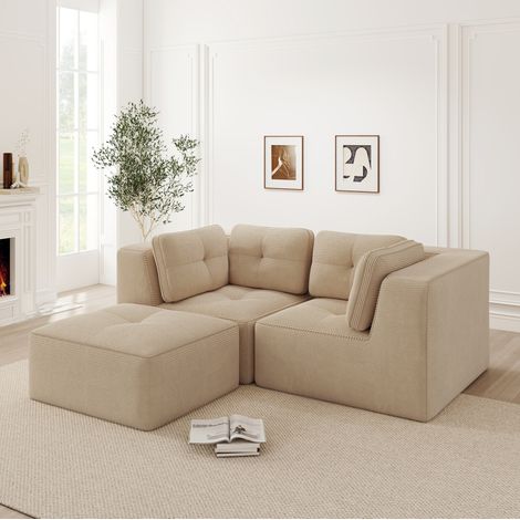 sofá modular esquinero de pana beige para salón OKMYHOME (1/5)