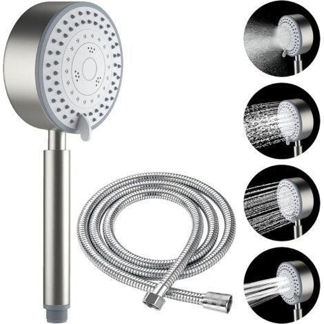 Shower Head, Stainless Steel Anti-Limescale Water Saving High Pressure Shower Head, 2M Hose, Flexible Shower Hose, Easy Installation and Cleaning, Bathroom/Toilet (1/5)