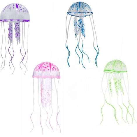 4 PCS Méduses Artificielles (4 Couleurs), Décor Aquarium, Méduses en Silicone, Méduses Lumineuses Fluorescentes, Accessoires de Décoration pour Aquarium et Réservoir à Poissons (1/5)