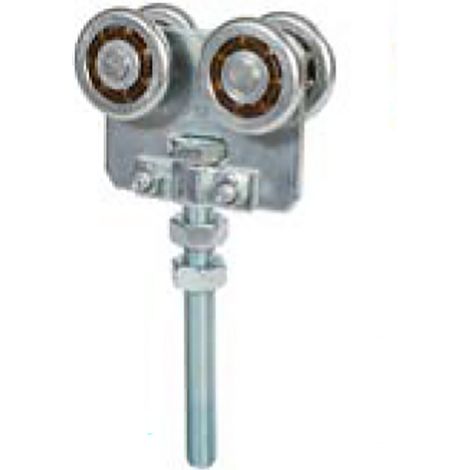 Monture à galets pour portes coulissantes suspendues – Acier 11SMn30 et DD11 – Finition zinguée – Installation avec visserie incluse – Estebro