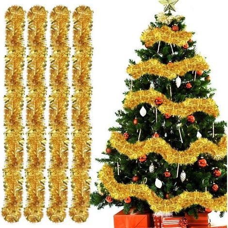 Ghirlanda di Natale 4 pezzi in tinsel dorato 2m – Decorazione scintillante per albero, pareti e finestre – Riutilizzabile e durevole (1/5)