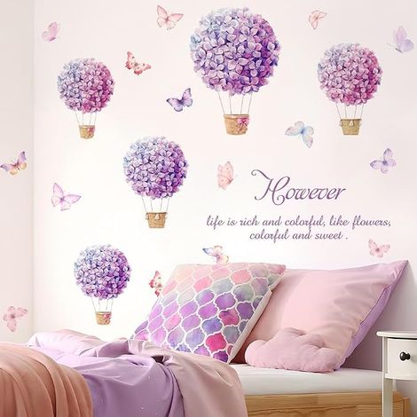 Sticker Muraux à Fleurs Violettes d'Hortensias en Vinyle Autocollants Papillons Citations et Dits pour Chambres à Coucher des Filles et Salons (1/5)