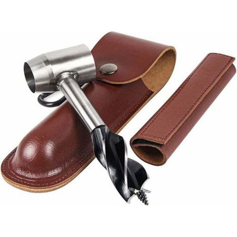 Perceuse à Main Pour Le Travail Du Bois, Perceuse De Survie Manuel avec étui en cuir, Tarière Manuelle Bushcraft Outils, Camping (1/5)