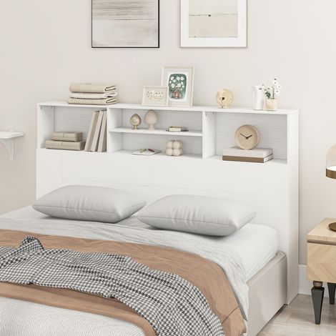 Tête de lit sur pied avec rangements blanc accessoire de lit 4 compartiments ouverts 160 x 20.2 x 108.2 cm design moderne