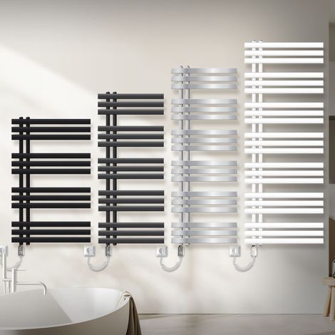LuxeBath Radiador de Baño Iron EM Eléctrico 600 x 1600 mm Negro Mate + Resistencia 900W, Estufa Toallera de Pared, Calefactor Vertical de Panel con Termostato, Secador de Toallas, con Kit de Montaje (1/5)