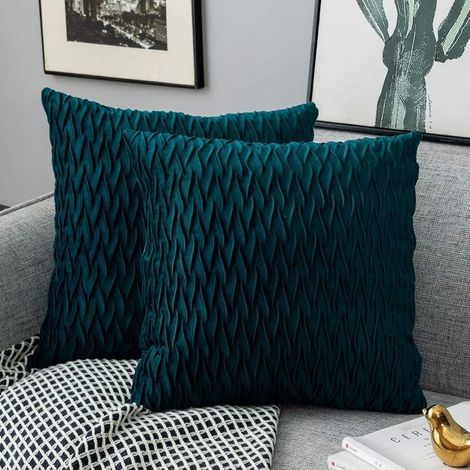 Housses Coussin en Velours 45x45cm pour Salon Canapé,Lot de 2 Housses Coussin Carrés de Motif uni Décoration Chambre, Bleu Vert (1/5)