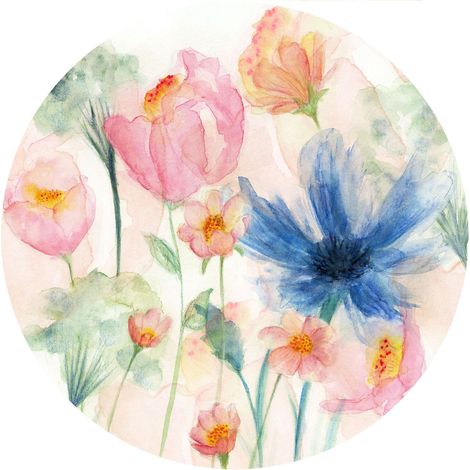 papier peint panoramique rond adhésif fleurs ludiques multicolore - Komar (1/3)