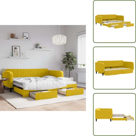 The Living Store Tagesbett Ausziehbar mit Schubladen Gelb 100x200 cm Samt - Schlafsofa (1/5)