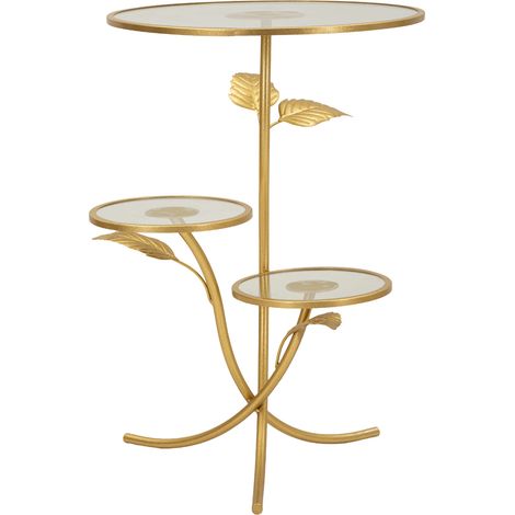 Couchtisch Fana, 3 Etagen, Rundform, Transparent, 54x54x70h cm, Gold