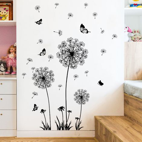 Stickers Muraux - Pissenlits, Fleurs, Enfants, Noirs à Coller - Pour Salon, Chambre, Cuisine, Salle de Bain, Couloir, Fenêtre (1/5)