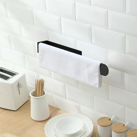 Porte Serviette Salle de Bain sans Perçage, Porte-Serviettes Mural en INOX, Adhésif 4.5M, 32CM, Noir (1/3)