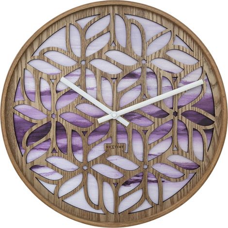 Horloge Murale Silencieuse en Bois Naturel Découpé Motif Floral Violet 40 cm - PANGIVO (1/5)