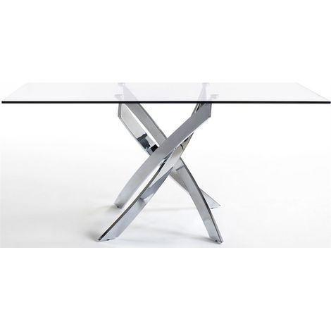 Table à manger base acier inoxydable plateau verre trempé - Acier inoxydable (1/4)