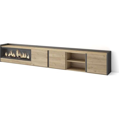 Mueble TV Benaoján-02 de 315x50x35 cm con chimenea eléctrica XXL, color roble y negro (1/4)