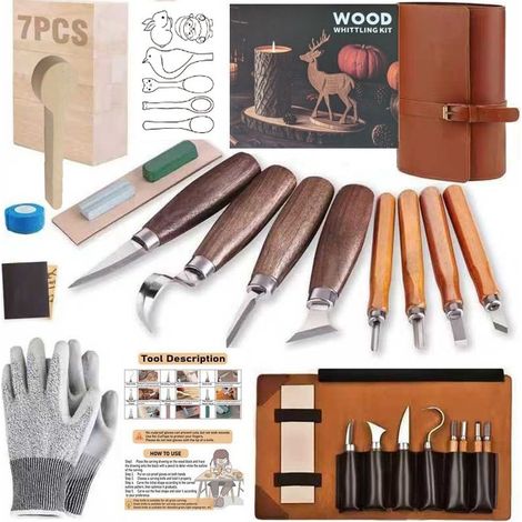 Set aus 26 Holzschnitzwerkzeugen aus 7Cr17 Molybdän- und Vanadiumstahl, luxuriöses Schnitzmeißelset, ideal als Geschenk. (1/5)