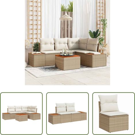 vidaXL Jardin -  Ensemble de canapé de jardin 5 pcs Beige Poly rotin (1/5)