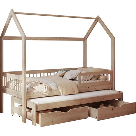 Cama Henderson 166, Haya, Individual con una cama supletoria-nido, Individuales, 80x180, 80x170, Madera, Somieres, 87x186x185cm (1/3)