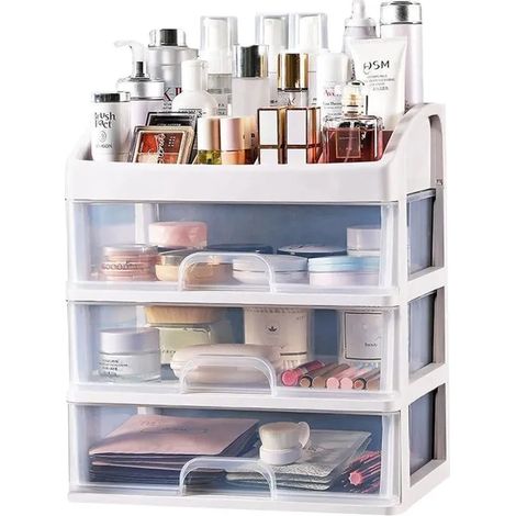 Organisateur maquillage coiffeuse 3 tiroirs rangement soins peau - Pour cosmétiques fards paupières pinceaux rouges lèvres blanc (1/5)