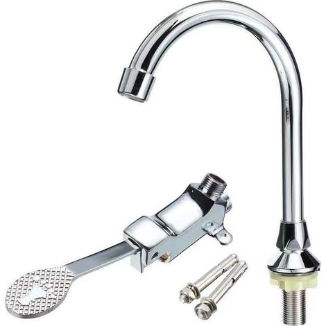 Robinet de lavabo en laiton à commande au pied — Finition métallique — Installation rapide — Convient aux salles de bains et aux hôpitaux. (1/5)